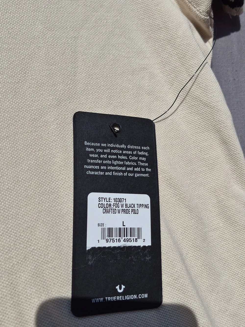 True Religion Men’s Cream Polo with Black Trim Size Large MSRP 69.99